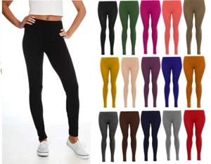 WOMEN LEGGINGS WITH ELASTICATED WAIST LADIE'S VISCOSE LYCRA PLAIN STRETCHY SOFT - Picture 1 of 30