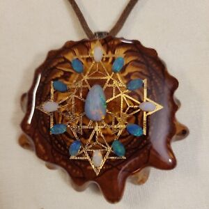 VINTAGE THIRD EYE PINECONE OPAL WITH GOLD STONE PENDANT/ CORD  OOAK STUNNING