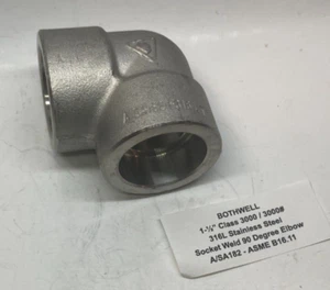 BOTHWELL 1-1/2" Class 3000 316L Stainless Steel Socket Weld 90 Degree Elbow - Picture 1 of 4