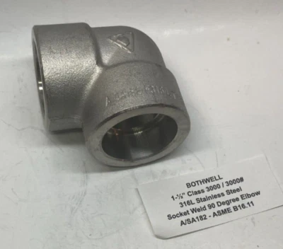 BOTHWELL 1-1/2" Class 3000 316L Stainless Steel Socket Weld 90 Degree Elbow - Image 1 of 4