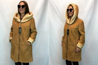 ABRIGO CHAQUETA CAPUCHA PIEL PIEL DE OVEJA 100% REAL GENUINO PIEL DE OVEJA XS-7XL Foto 1 de 4