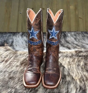 LUCCHESE 🏈DALLAS COWBOYS🏉 BRAUN BESTICKTE Stiefel HERREN 9 D ECKIGE SPITZE - Bild 1 von 9