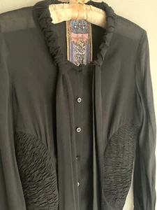 S 8 L.A.M.B. Black Sheer Pussybow Blouse Button Shirt Goth Smocked Gwen Stefani - Picture 1 of 9