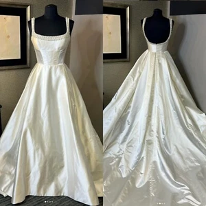 Satin Wedding Dresses Vintage Sleeveless Beaded A Line Victorian  Bridal Gowns - Picture 1 of 10