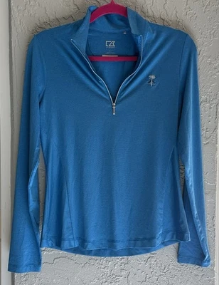 Top para mujer Cutter & Buck azul vibrante manga larga con cremallera 3/4 Foto 1 de 4