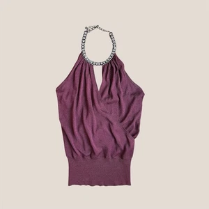 🥀🍸 Vintage Y2K XOXO glam burgundy shimmer halter cowl neck top Size Medium - Picture 1 of 8