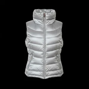 Calvin Klein Women's Silver Metallic Puffer Vest High Collar Full Zip Size Large - Picture 1 of 12