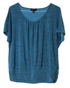 AB STUDIO KNIT TUNIC ladies size Xl teal green black scatter stripe short sleeve - Picture 1 of 6