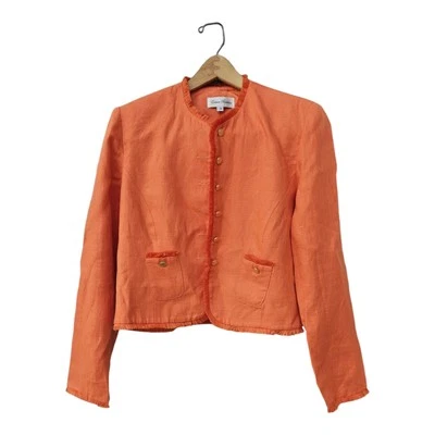 Chaqueta Blazer Enrico Baldini Lino Flecos Frente Abierto Naranja Talla 10 Carrera  Foto 1 de 4