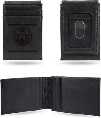 Edmonton Oilers Premium Black Leather Wallet, Front Pocket Magnetic Money... - Image 1 of 4