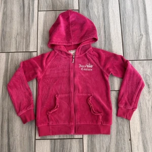 Girls Juicy Couture Pink Velour Zip Up Hooded Jacket Logo On Back Size 6X - Picture 1 of 7