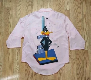 Vintage '80s Looney Tunes Button Up Daffy Duck Working Out Women's  Medium Pink  - Picture 1 of 6