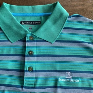 Pebble Beach Mens XL Golf Polo Shirt Performance PGA Green Blue Stripe Logo - Picture 1 of 10