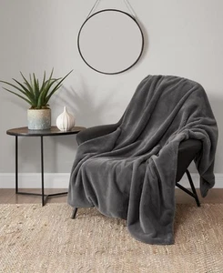 Lucky Brand Solid Faux Rabbit Mink Fur Throw, 50" x 70" Gray - Picture 1 of 3