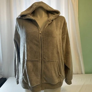 Hoodie 1X grau Teddy Kunstfell super weich Plüsch Reißverschluss vorne Jacke Mantel Top Taschen - Bild 1 von 3