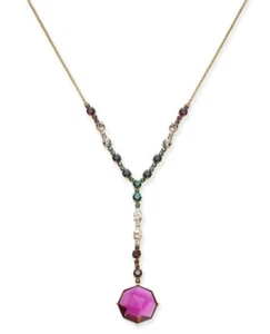 $128 Kate Spade gold tone multi Crystal lariat necklace S51c - Picture 1 of 9