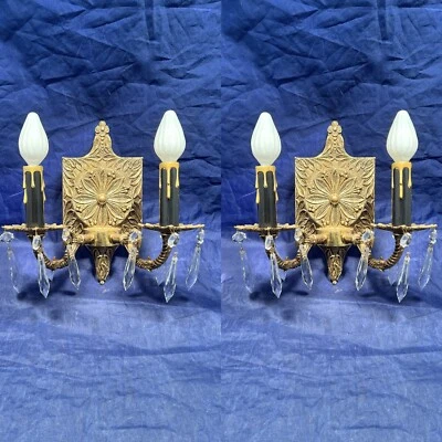 Pair of vintage brass Spanish revival double candle wall sconces 29F - Image 1 of 4