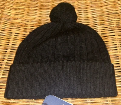 Nuevo con etiquetas Polo Ralph Lauren Para Mujer Tejido con Cable Cachemira Pom-Pom Gorro Negro Foto 1 de 4