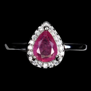925 Sterling Silver Ring Pear Ruby 8x6mm Natural Gemstone jewelry Size 9 - Picture 1 of 14