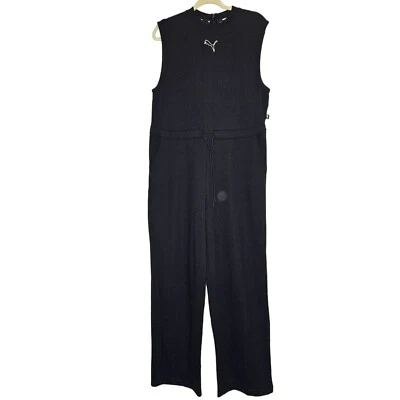 Puma NWOT Sleevelss Black White Jumpsuit Drawsting Waist  pockets Women's Size M - image 1 of 4