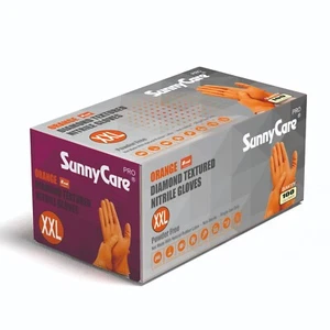 100 guantes de nitrilo texturizado con diamantes naranjas SunnyCare® 8 mil sin polvo XX-grandes - Imagen 1 de 1