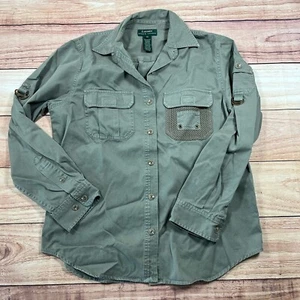 NWOT Ralph Lauren Utility Roll Tab Cargo Button Up Shirt Womens M Olive Gorpcore - Picture 1 of 13