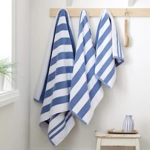 Bianca Reversible Stripe Jacquard 100% Cotton Hand Or Bath Towel Bath Sheet Blue - Picture 1 of 20