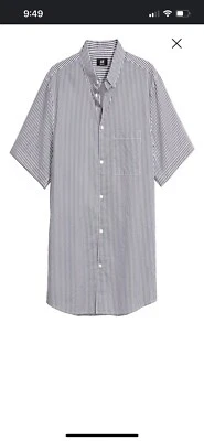 CAMISA MANGA CORTA H&M GRIS BLANCO RAYAS TALLA M Foto 1 de 4