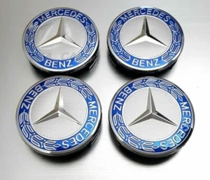 Mercedes Blue Alloy Wheel Centre Hub Caps AMG A B C E S M Class ML CLA GLA SLK - Picture 1 of 2