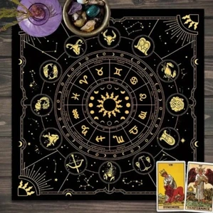 Tarot Altar Cloth 12 Constellations Astrology Pagan Wiccan Witchcraft 19x19 - Picture 1 of 2