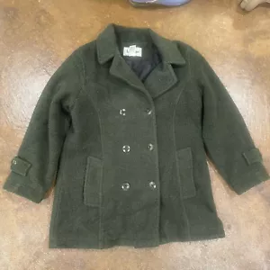 LL Bean Coat Womens Size Large Green Wool Blend Warm Peacoat Nautical - Picture 1 of 7
