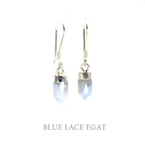 Natural Blue Lace Agate Pencil Point Earrings Handmade Beautiful Jewelry Wife - Picture 1 of 4