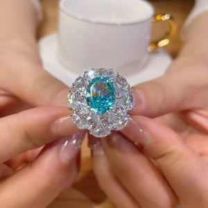 6ct Paraiba-Blue tech Diamond 925 Silver18k Gp diamond pave Ring shine Gift - Picture 1 of 18