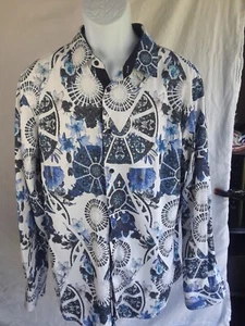 PAVINI Blumen Langarm Button Down Hemd L blau Space Time best ever made hm - Bild 1 von 7