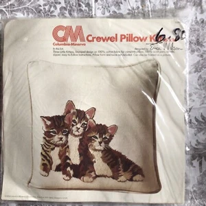 Columbia Minerva Crewel Pillow Kit 3 Little Kittens 16x16 Wool Yarn Vintage Cat - Picture 1 of 2