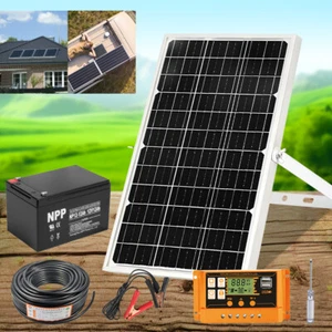 20W 30W 50W Watt Solar Panel Kit / 12v 12Ah Lithium Battery Home Camping Car RV - Picture 1 of 50