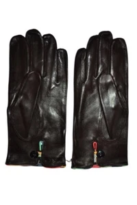 Paul Smith Mainline Hombres Cuero Marrón Artista Rayas Tubería Guantes “M” Nuevos - Imagen 1 de 5