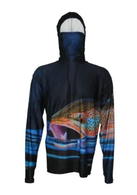 Fincognito Fly Fishing Shirt Sunpro Hoodie Trout Snack Face Mask UPF50 sz M - Image 1 of 4