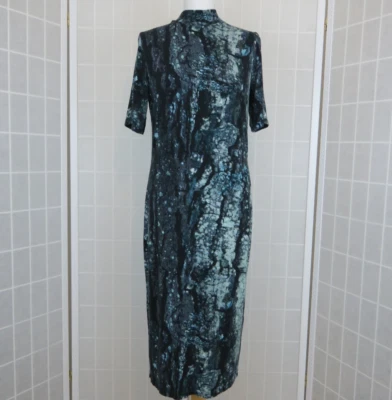 Label Lab Dress Size 16 Black Blue Abstract Print High Neck Short Sleeves Midi - Image 1 of 4