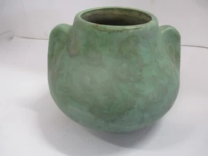 VTG Brush McCoy Art Pottery Vellum Glaze Vase Mottled Green Worlds Fair Style - Picture 1 of 9