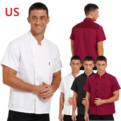 Unisex Short Sleeve Chef Coat Jacket Kitchen Work Uniform Restaurant Cook Top - Image 1 of 4