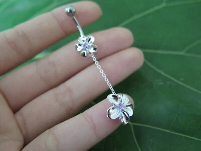 14k White Gold Finish 1.40Ct Moissanite Flower  Navel Belly Botton Women - Image 1 of 3