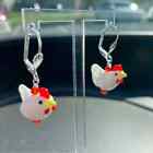 Handmade Lampwork Glass Chicken Earrings with Crystals