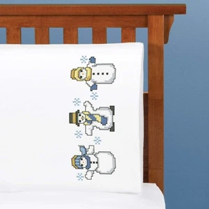 Herrschners® Snowy Pals Pillowcase Pair Stamped Cross-Stitch - Picture 1 of 1