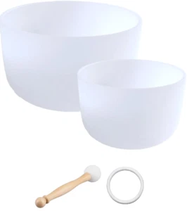 Chakra Cuore Radice C 8" C / 10" F Cristallo Smerigliato Ciotola Canto Suono Guarigione Mallet - Foto 1 di 2