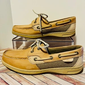 Scarpa da barca Sperry Bluefish 2 occhielli lino marrone donna 8 pelle spiaggia nautica 9276619 - Foto 1 di 8