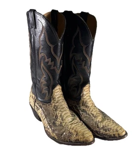 Nocona Men’s Cowboy Boots 10D Python Snakeskin Western Black Tan Leather USA - Picture 1 of 6