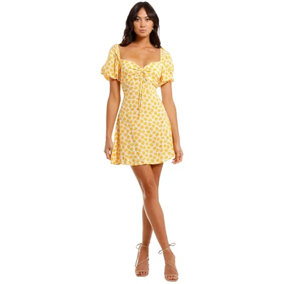 Faithfull The Brand Shimma Yellow Floral Prairie Milkmaid Peasant Mini Dress Med — 第 1/4 张图片