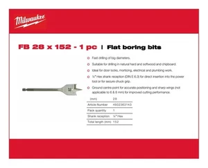 Milwaukee - Broca plana 28mm x 152mm - Imagen 1 de 3