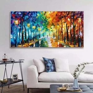 Pintura al óleo abstracta pintada a mano sobre lienzo paisaje moderno decoración del hogar rojo - Imagen 1 de 6